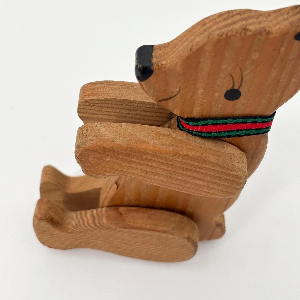 Vintage Handmade Wooden Teddy Bear Christmas Ornament – Moveable‎ Arms & Legs